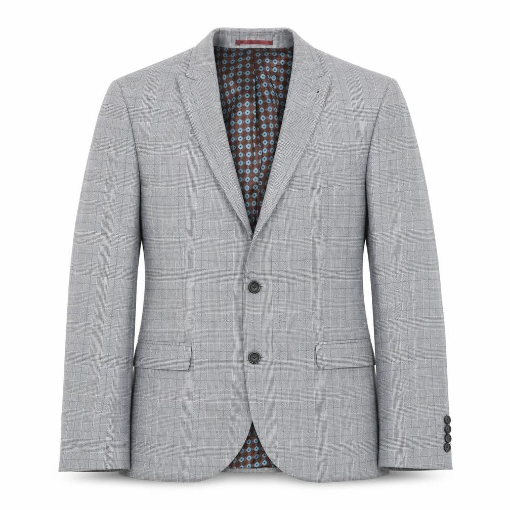 Front view of Next men’s grey houndstooth polyester jacket suit jacket