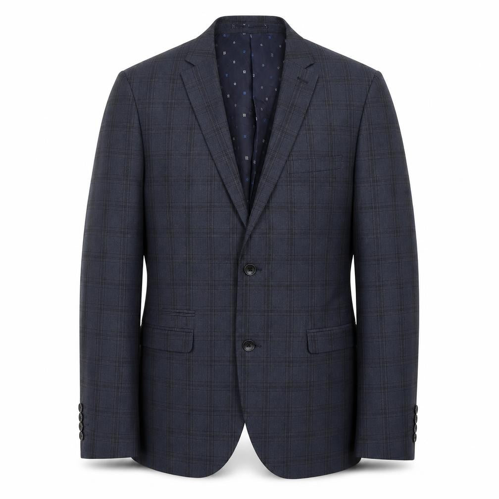 Front view of Next men’s blue check polyester jacket suit jacket
