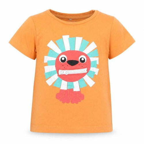 name it Girls Orange  Cotton Pullover T-Shirt Size 9-12 Months Crew Neck