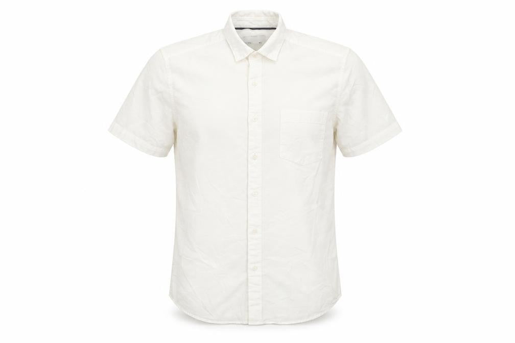 Front view of Topman men’s ivory cotton button-up, size S, collared button