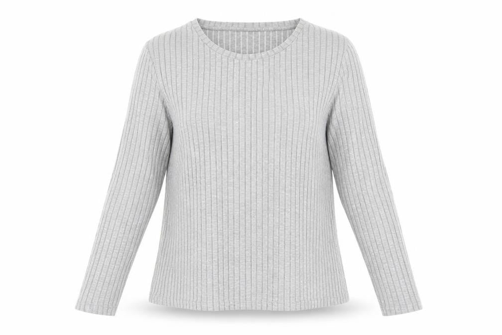 Front view of ASOS women’s grey crew neck viscose jumper, size UK 12