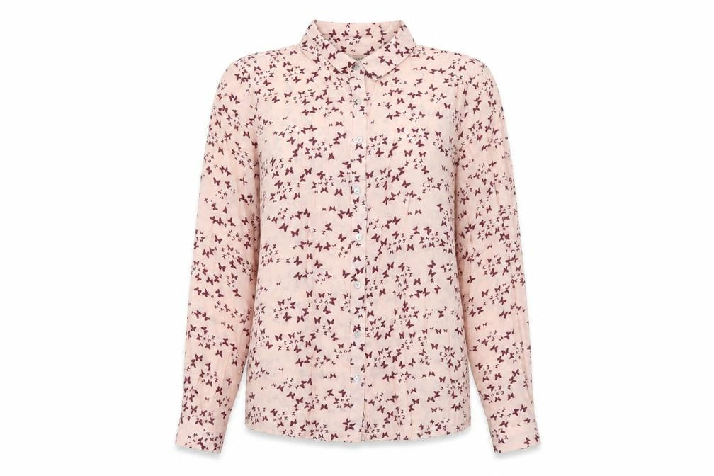 Pull&Bear Womens Pink Geometric Polyester Basic Button-Up Size M Collared - Butterfly