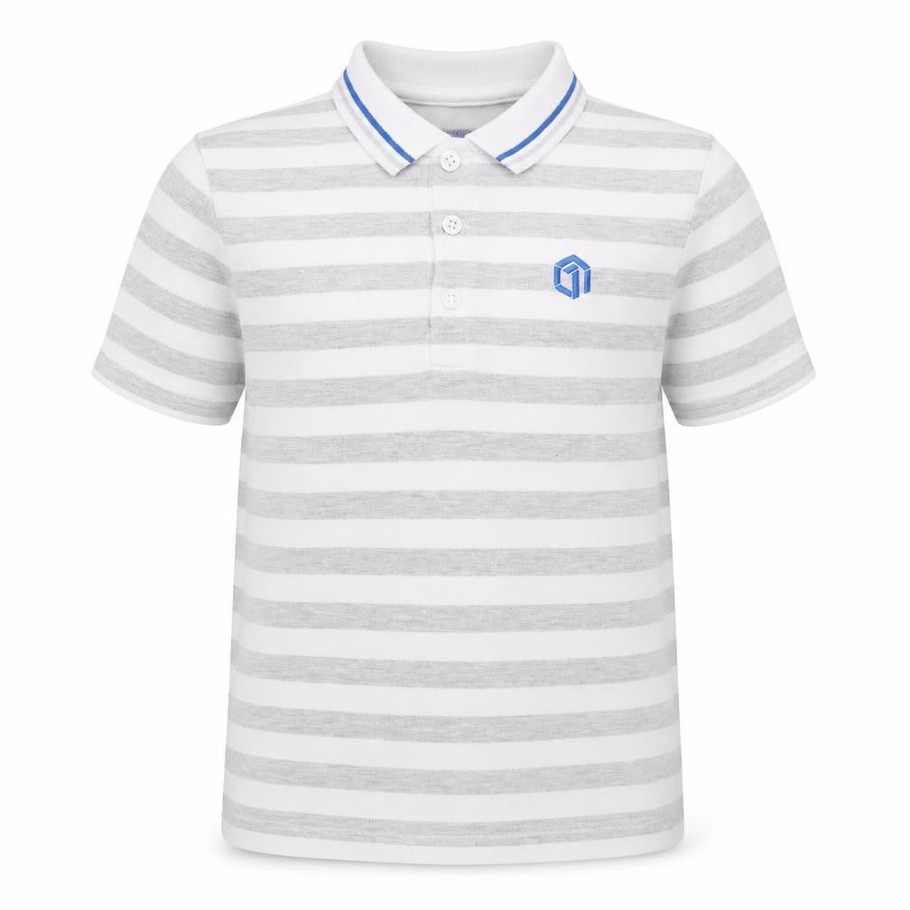 Front view of F&F boys’ multicoloured striped cotton basic polo, size 8, years collared