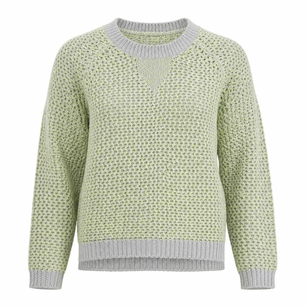 Front view of F&F women’s green round neck acrylic jumper, size UK 8