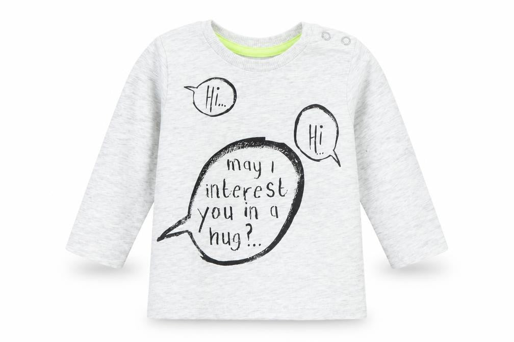 Front view of George Baby Grey Cotton Basic T-Shirt, size 3-6, Months Crew Neck Snap