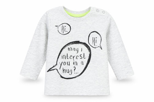Front view of George Baby Grey Cotton Basic T-Shirt, size 3-6, Months Crew Neck Snap