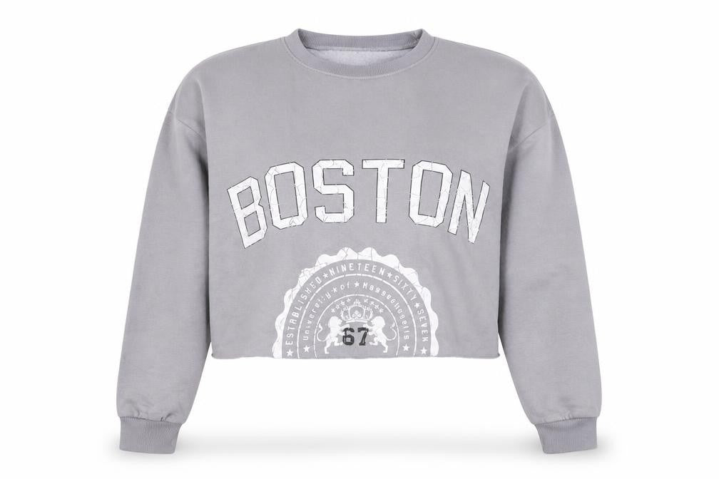Front view of New Look girls’ grey polyester pullover sweatshirt, size 14-15, years pullover - boston