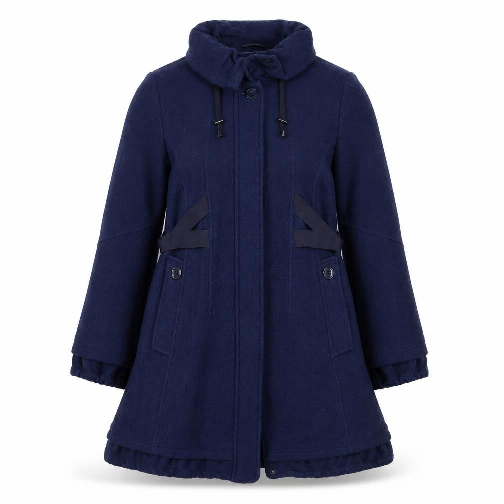 Front view of Easy Comfort women’s blue pea coat coat, size UK 12, zip
