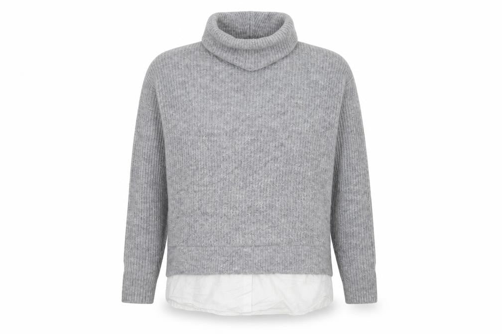 Front view of New Look women’s grey roll neck acrylic jumper, size S