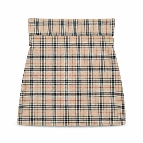 Preworn Womens Beige Plaid Polyester A-Line Skirt Size 28 in   Zip