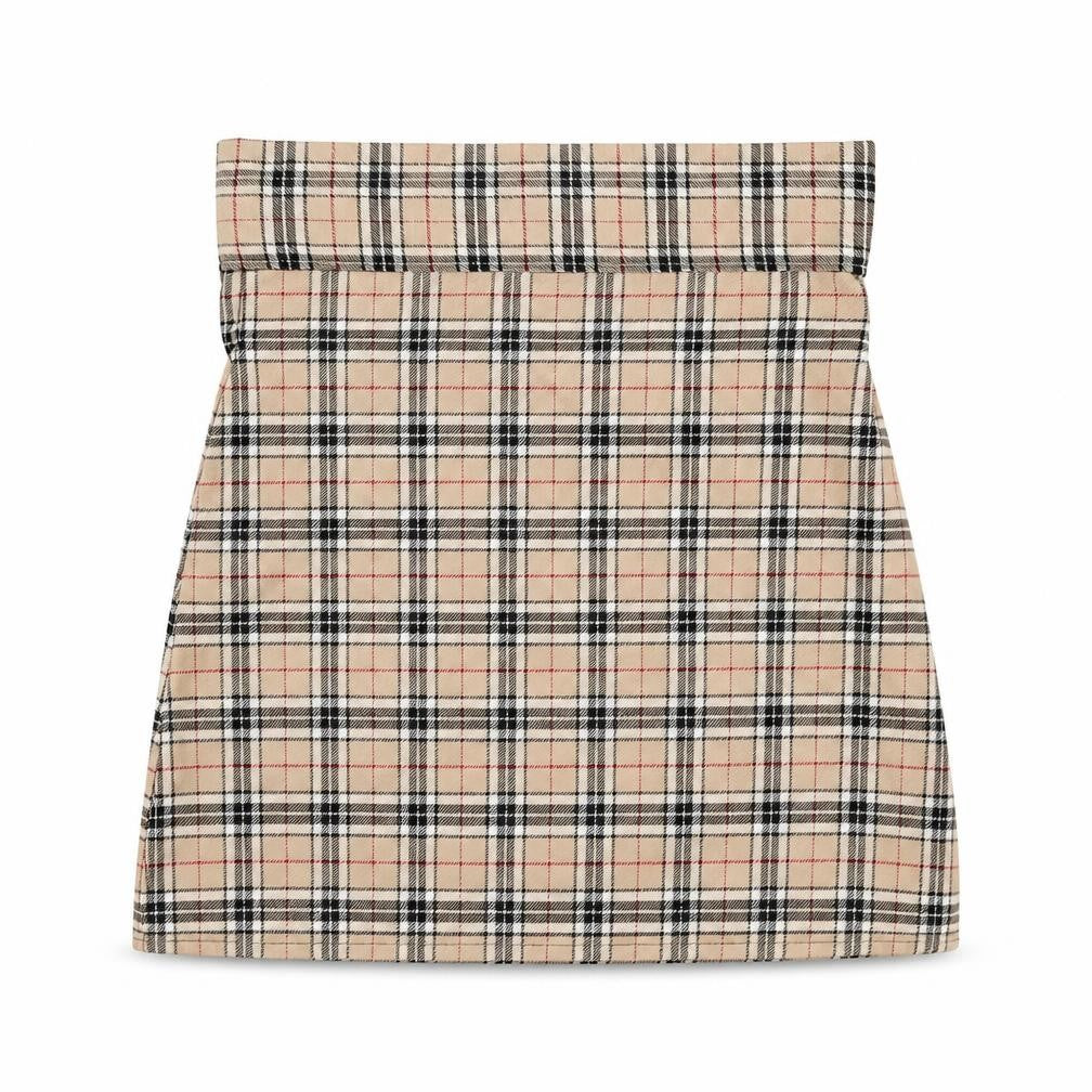 Preworn Womens Beige Plaid Polyester A-Line Skirt Size 28 in   Zip