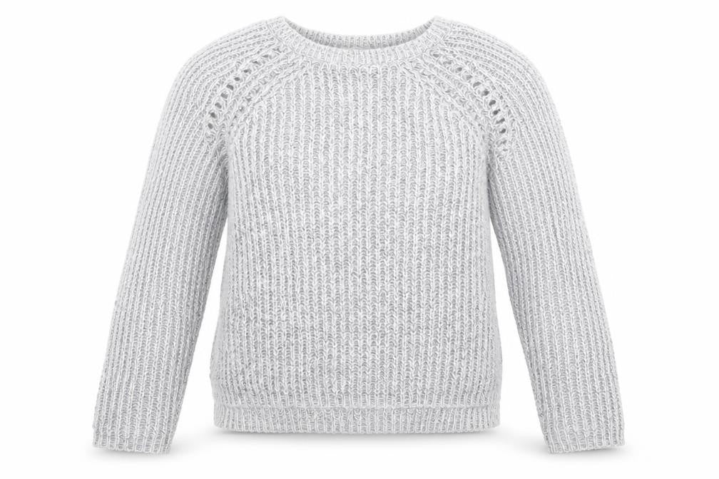 Front view of H&M girls’ grey round neck acrylic jumper, size 11-12, years