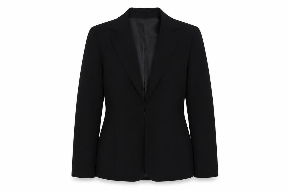 Front view of Dorothy Perkins women’s black polyester jacket blazer, size UK 12