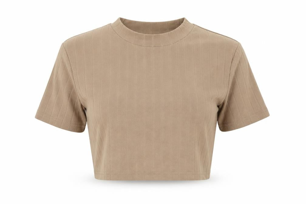 Front view of SHEIN Shien women’s brown polyester basic t-shirt, size M, round neck