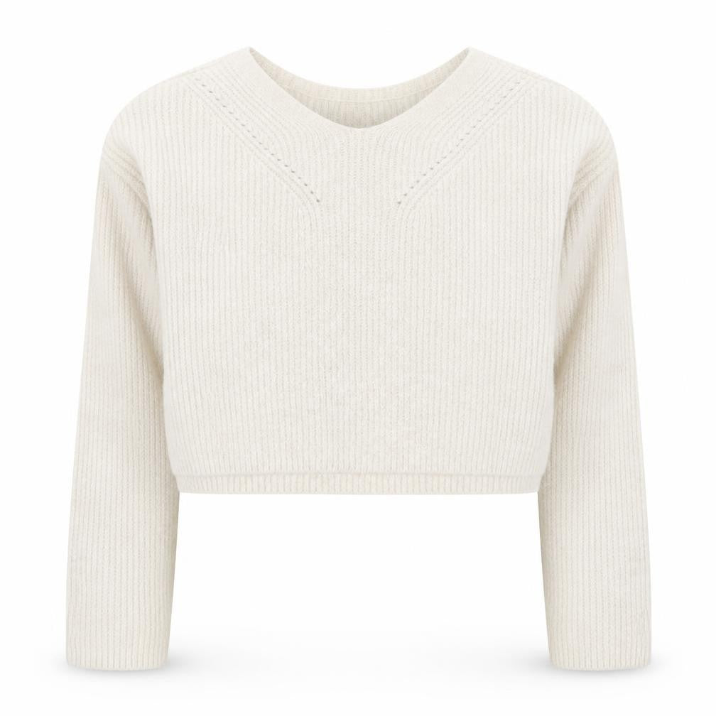 Front view of H&M girls’ white scoop neck acrylic jumper, size 8-9, years pullover