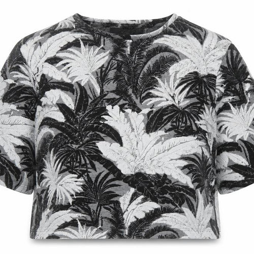 Topshop Womens Black Floral Viscose Cropped T-Shirt Size 8 Round Neck