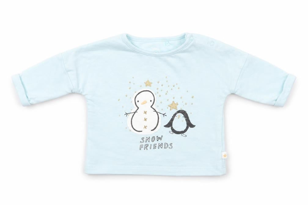 Front view of Next Baby Blue Cotton Basic Blouse Size Newborn Crew Neck Snap - Snowman