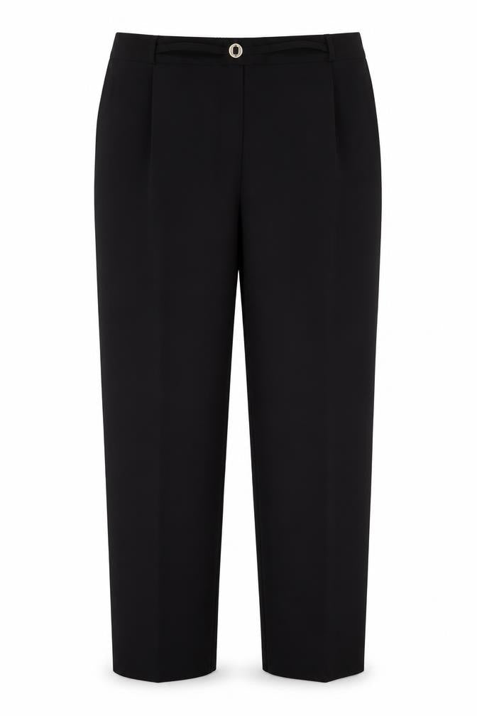 Front view of Bonmarché women’s blue polyester trousers, size UK 16, 30-inch leg regular