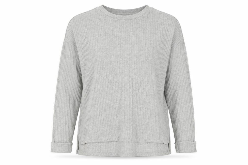 Front view of Primark women’s grey crew neck polyester jumper, size S