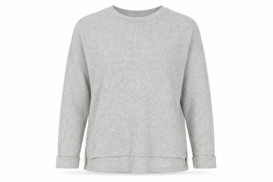 Front view of Primark women’s grey crew neck polyester jumper, size S