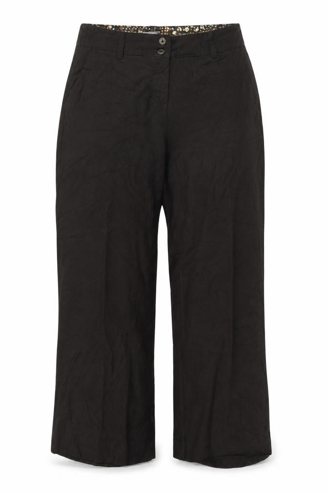 Front view of Per Una women’s brown polyester trousers, size UK 14, 26-inch leg regular zip