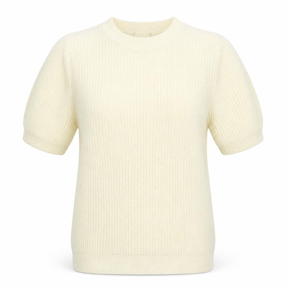 Front view of Tu women’s beige round neck cotton jumper, size UK 14