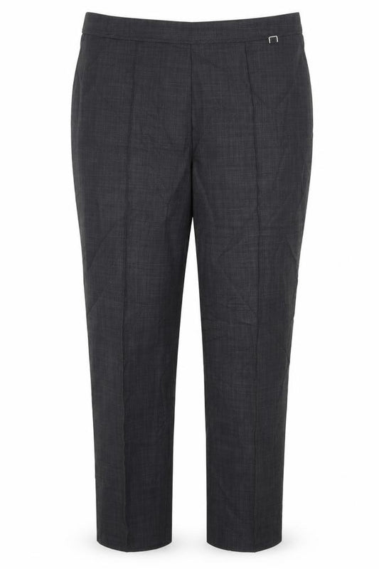 Front view of Marks & Spencer women’s grey polyester trousers, size UK 16, 29-inch leg regular