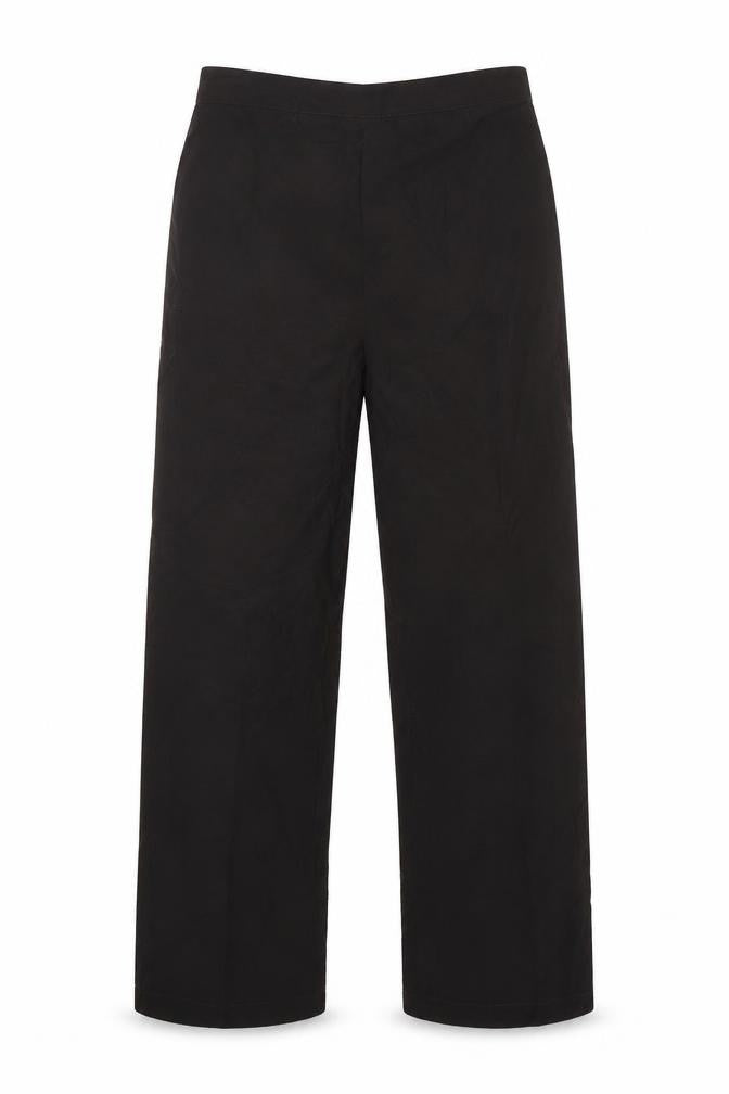 Front view of Preworn women’s black polyester trousers, size UK 16, 29-inch leg regular