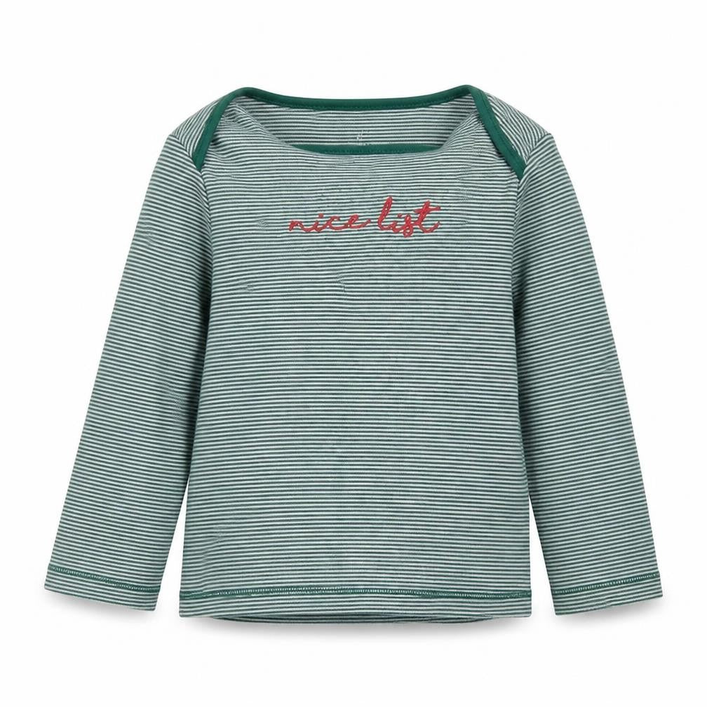 F&F Boys Green Striped Ramie Basic T-Shirt Size 12-18 Months Round Neck Button
