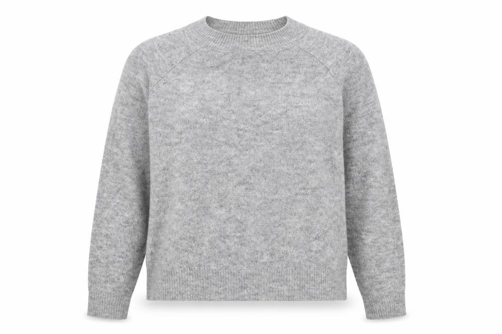 Front view of ASOS women’s grey mock neck acrylic jumper, size UK 10