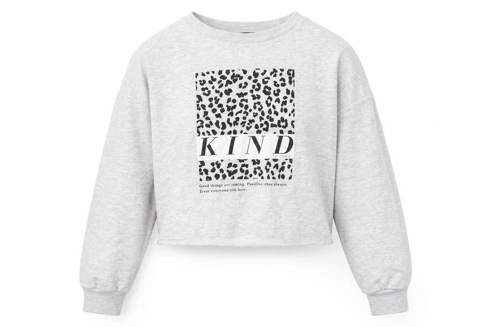 Front view of George girls’ grey cotton pullover sweatshirt, size 13-14, years