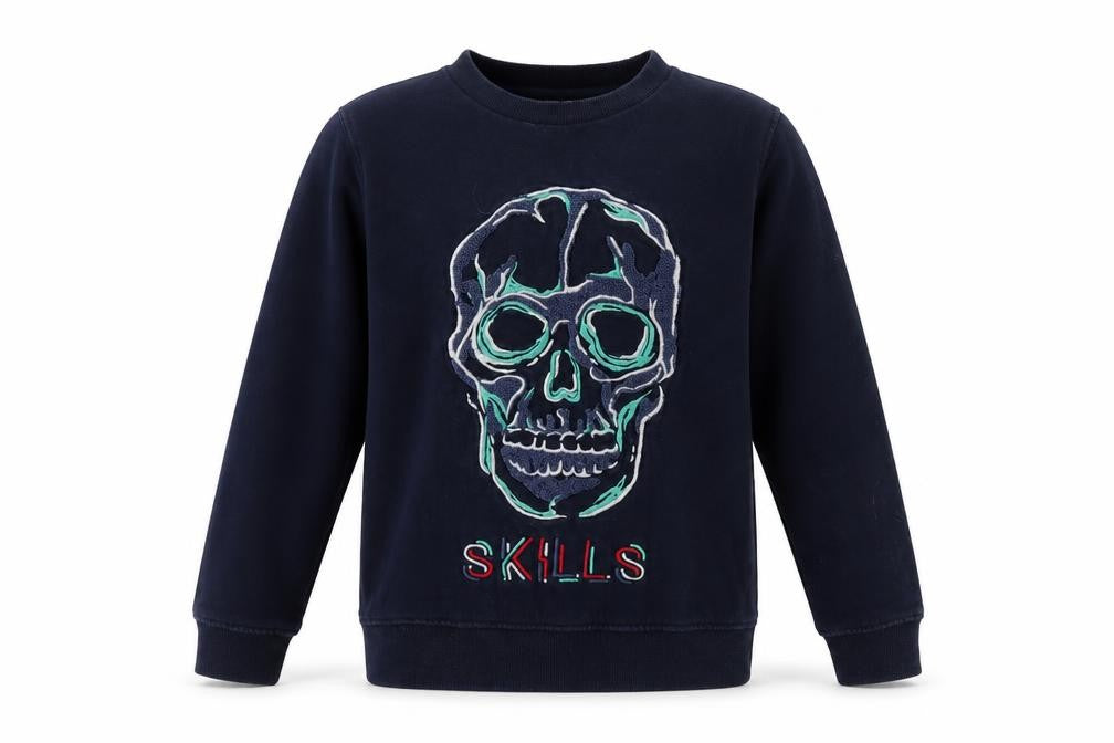 Front view of Next boys’ blue cotton pullover sweatshirt, size 6, years