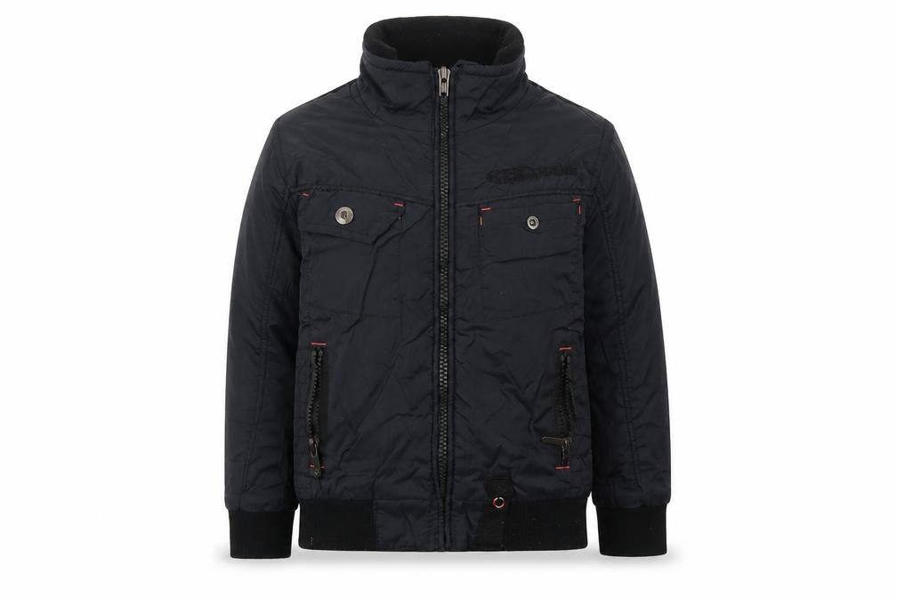 Front view of RBL boys’ black jacket, size 3-4, years zip