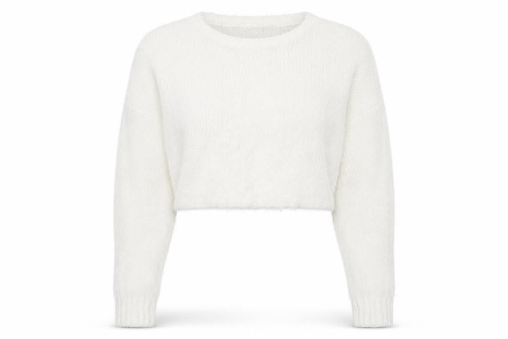 Front view of New Look women’s white round neck nylon jumper, size M