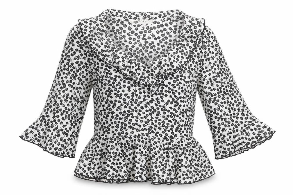 Front view of Love & Other Things women’s white floral polyester basic blouse, size XS, scoop neck