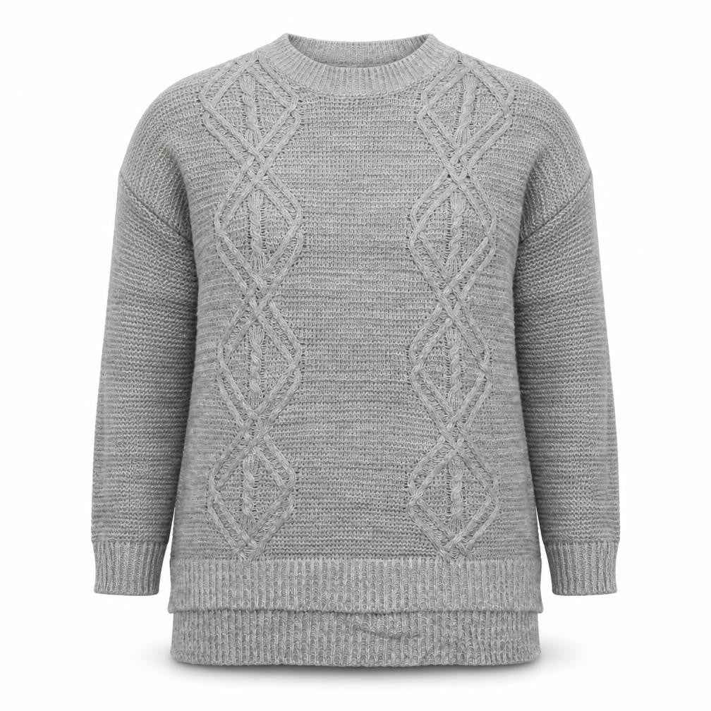 Front view of Papaya women’s grey crew neck acrylic jumper, size M