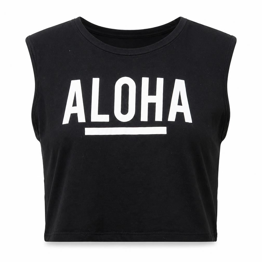Cropp Womens Black  Cotton Cropped Tank Size S Crew Neck - Aloha Surfer