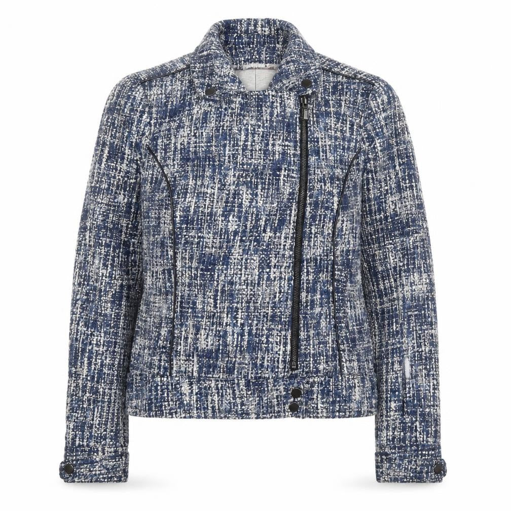Front view of Matalan women’s blue jacket, size UK 12, zip
