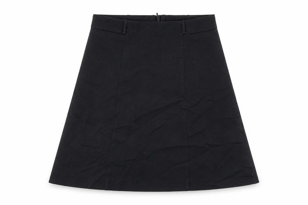 Front view of Zero women’s black polyester flare skirt, size UK 30, in zip