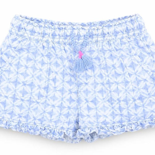 Gap Girls Blue Geometric Cotton Paperbag Shorts Size 5 Years  Regular Drawstring