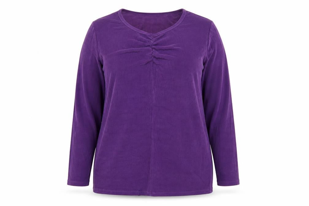 Front view of d&co women’s purple crew neck acetate jumper, size 2XL