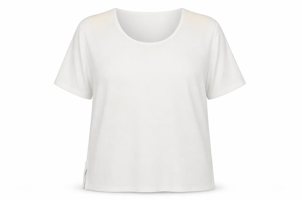Front view of Rochelle women’s white round neck polyester jumper, size 2XL