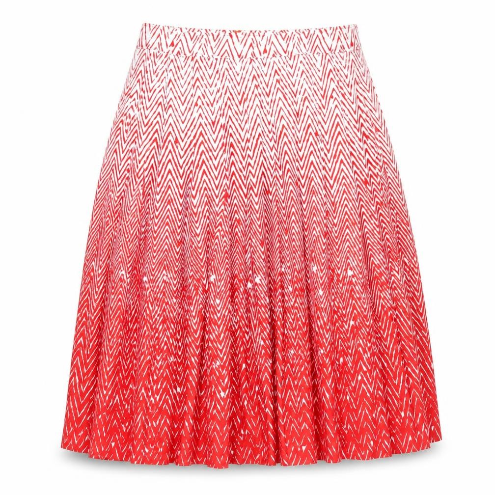 Preworn Womens Red Geometric Polyester Pleated Skirt Size 30 in   Zip