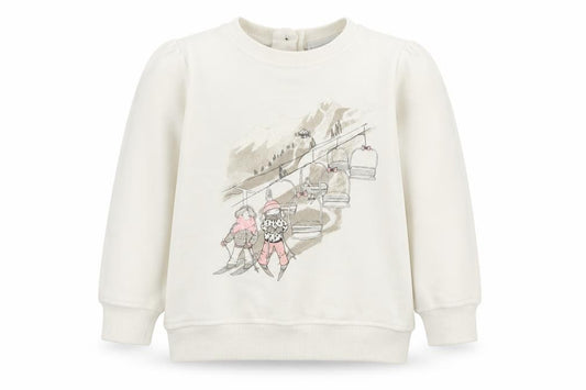 Front view of Savannah girls’ white cotton jumper, size 9-12, months button