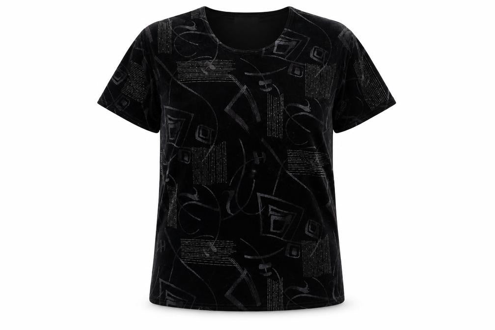 Front view of Citrus women’s black polyester basic t-shirt, size UK 16, round neck