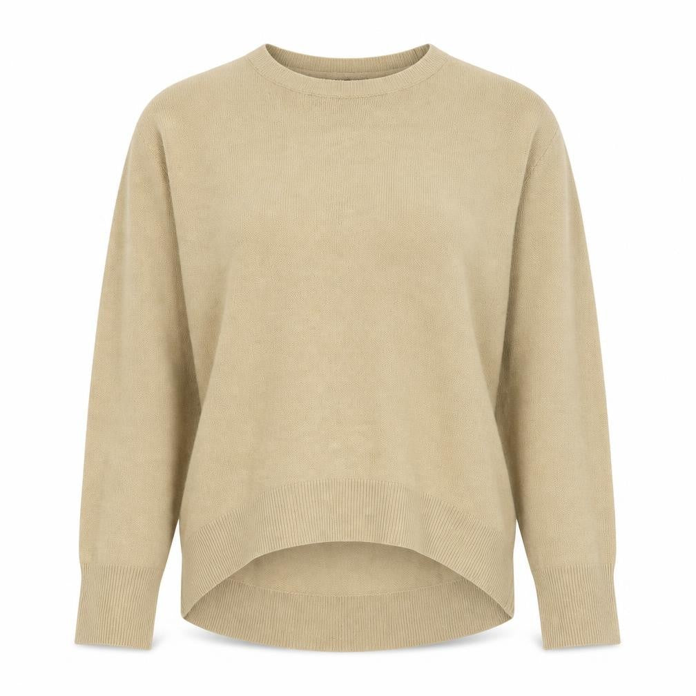 Front view of Primark women’s brown round neck acrylic jumper, size UK 10