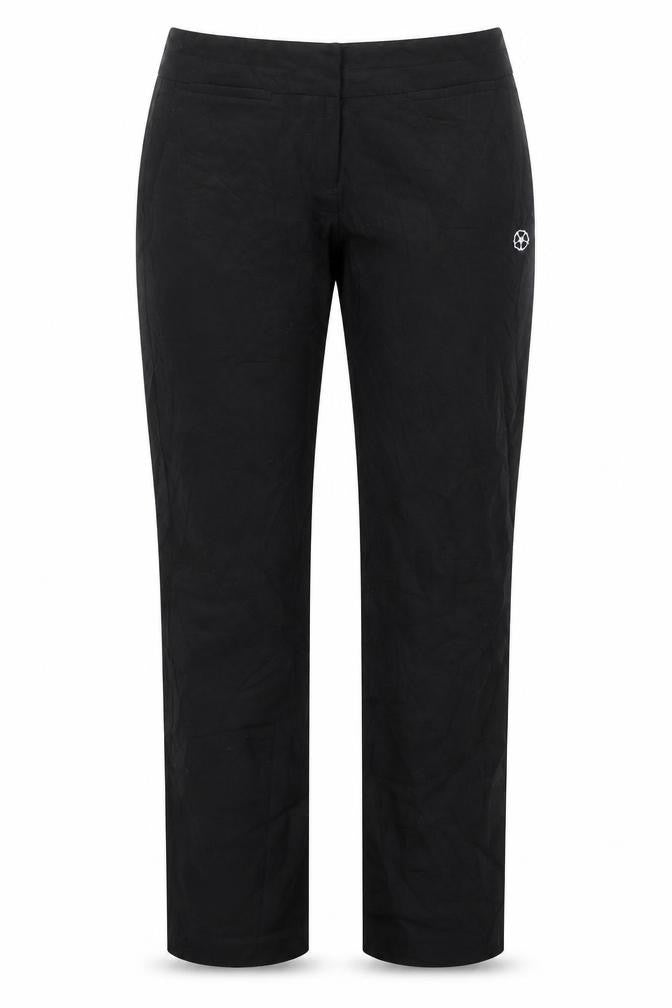 Front view of Turtex women’s black polyester trousers, size UK 32, in, 30-inch leg regular hook & eye