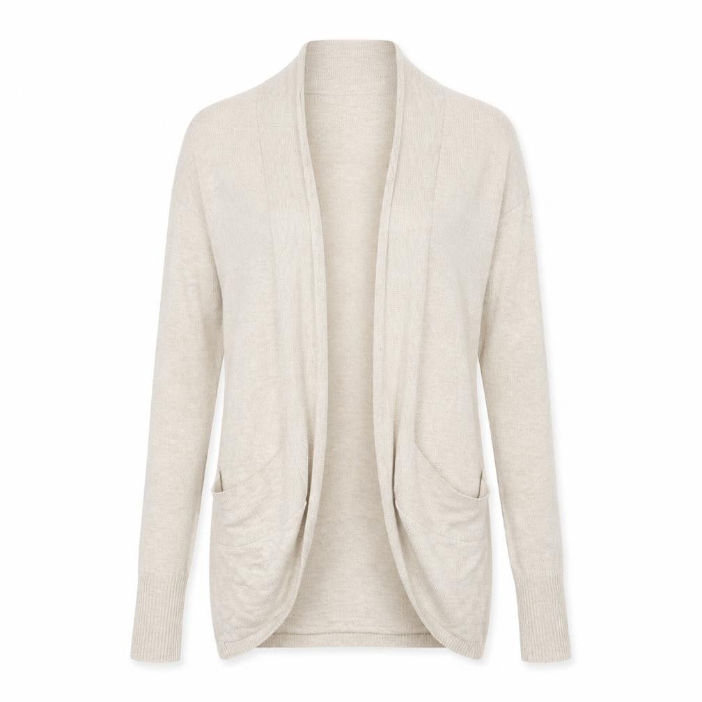 Front view of George women’s beige v-neck polyester cardigan jumper, size UK 8