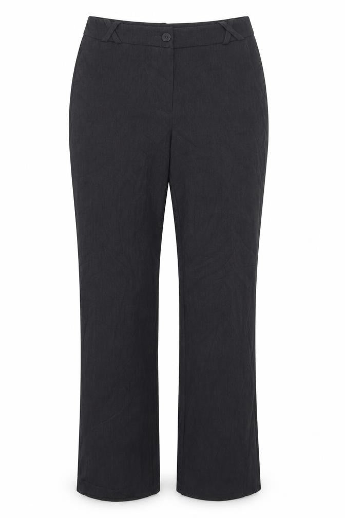 Front view of Contempo women’s grey polyester trousers, size UK 8, 31-inch leg regular button