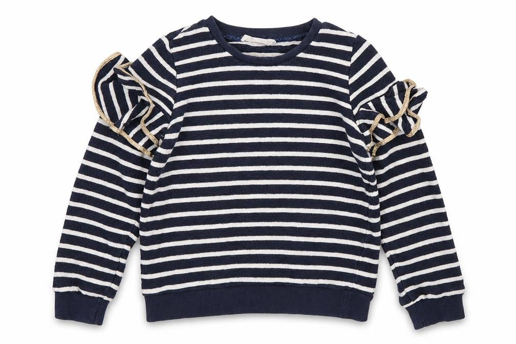 Front view of Outside the Lines girls’ multicoloured striped cotton pullover sweatshirt, size 9-10, years pullover